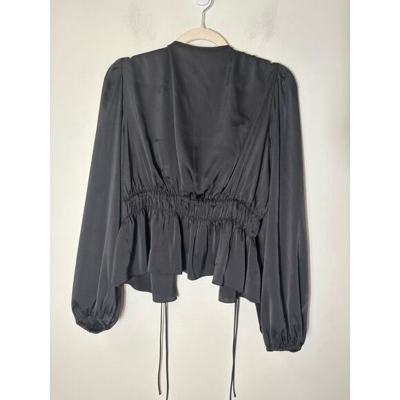WAYF Black Long Sleeve Wrap Top Sz L - Picture 2 of 2